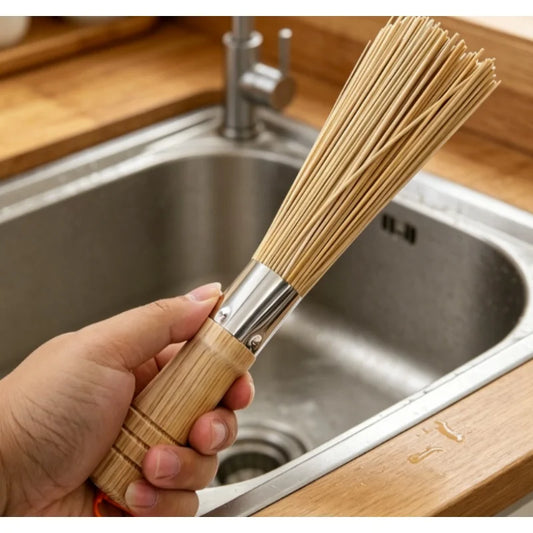 1pc Bamboo Dish Brush Oil-Resistant Stain-Removing Pot Scrubber