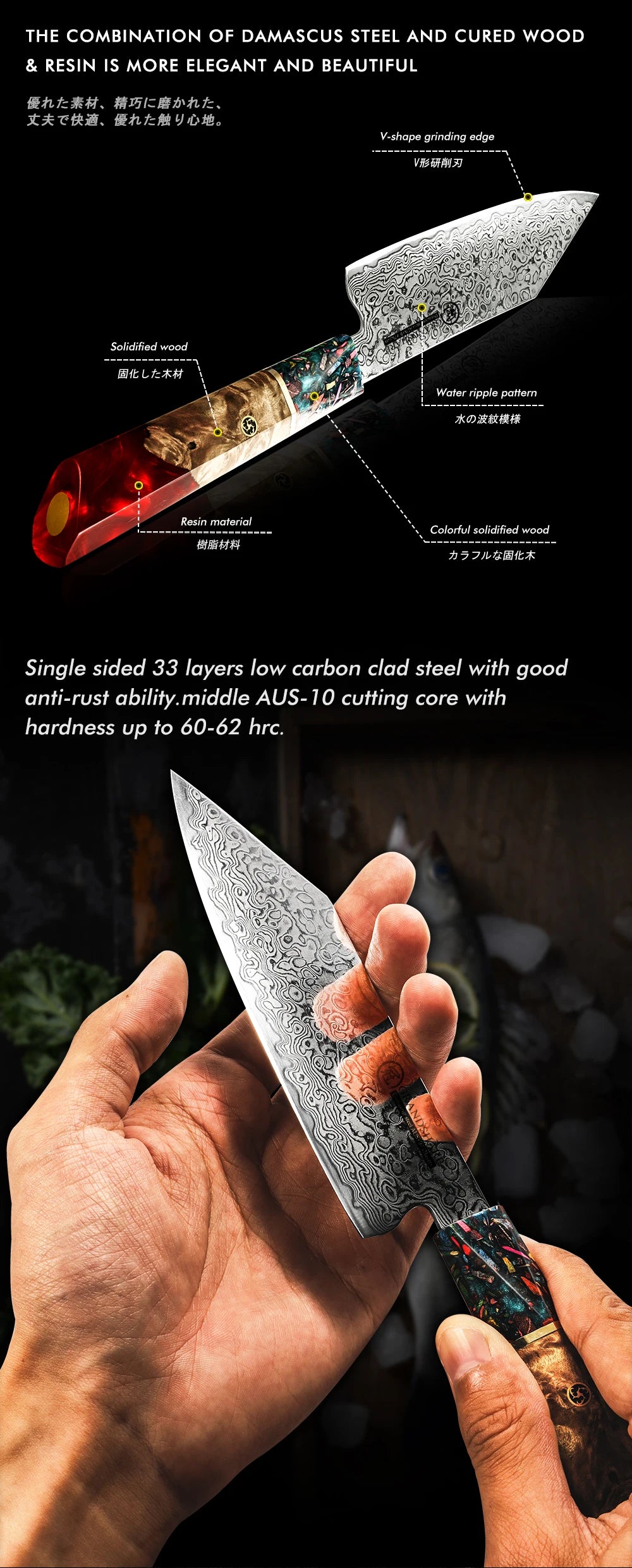 Grandsharp Inch Japanese Bunka Knife 67 Layers Damascus