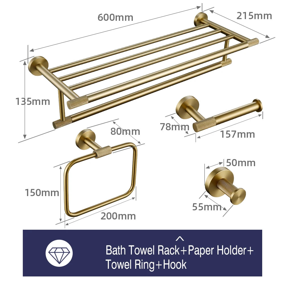 Brushed Gold Towel Rack Knurled Towel Bar Robe