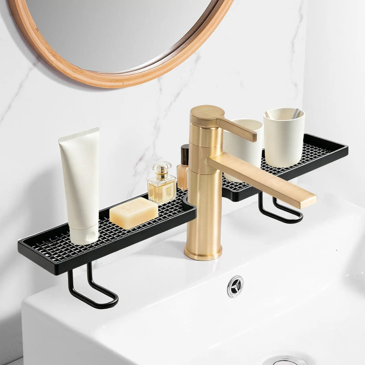 Sink Organizer Bathroom No Drilling Floating Easy Drainage