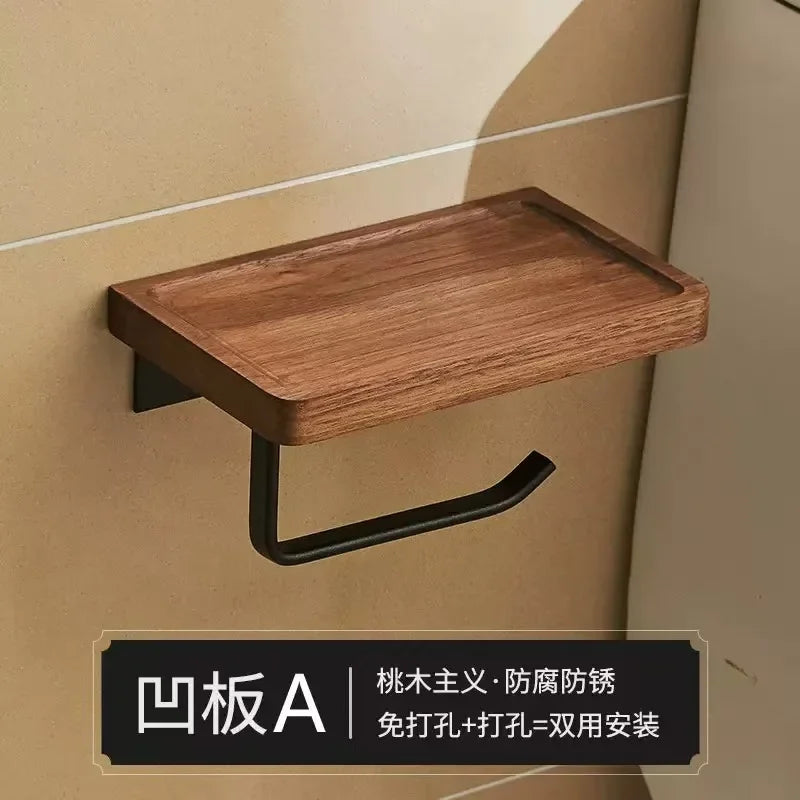 Walnut Wood Black Bathroom Hardware Bathroom Towel Rack