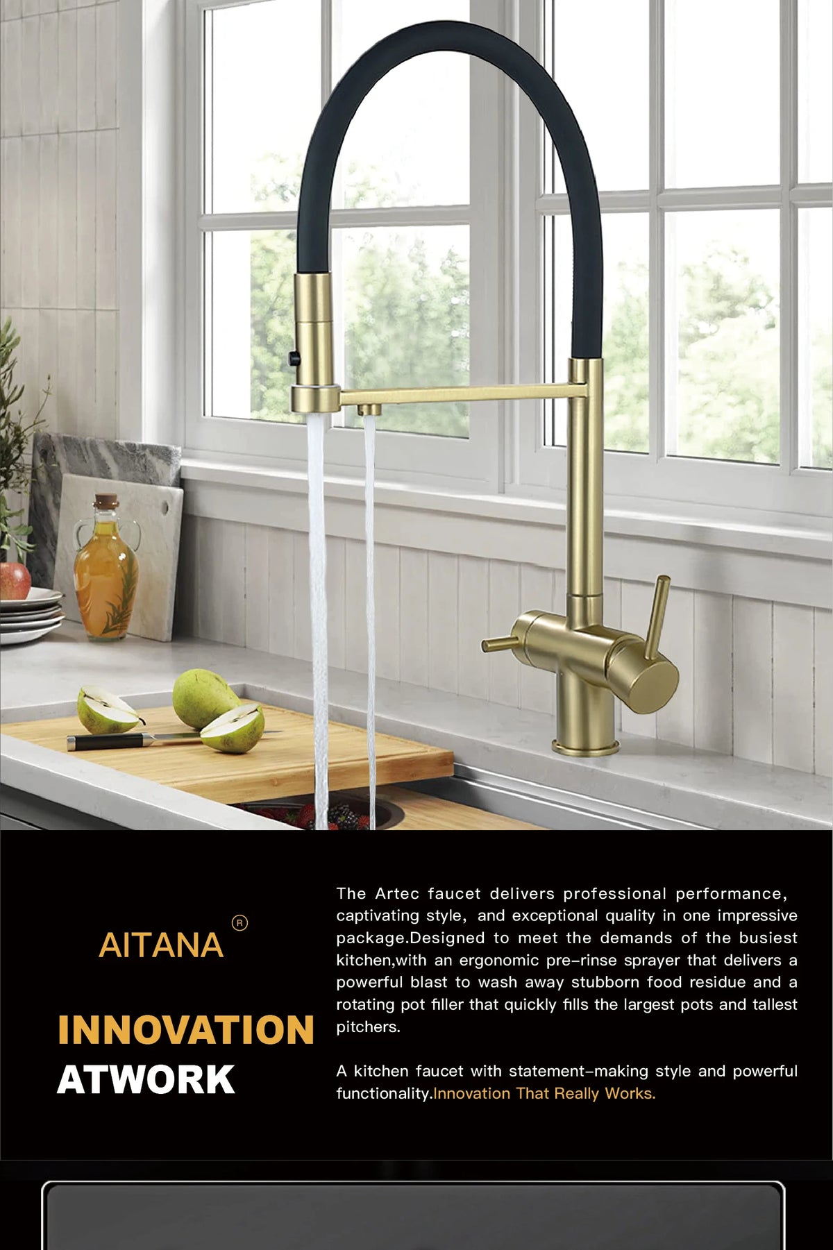 Modern Brushed Gold Brass Faucet Water Filtration Design