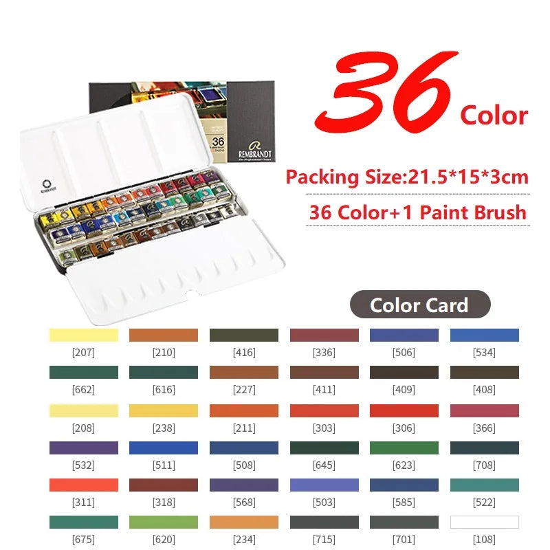 Rembrandt Artist Solid Watercolor Paint 48/36/24/12 Color Half