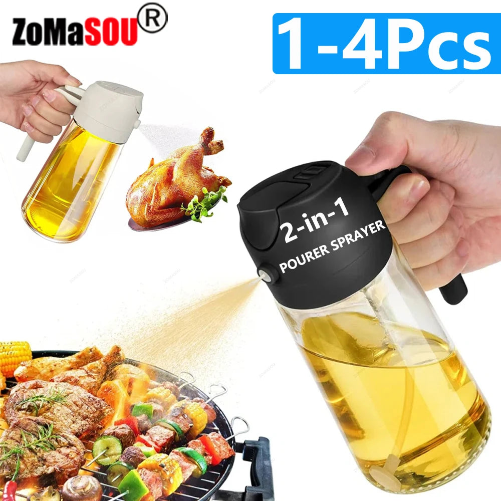1-4pc 2-In-1 Sprayer Pourer Oil Empty Bottle Plastic
