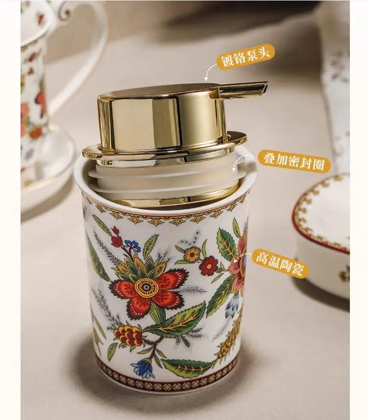 French Vintage Floral Ceramic Bathroom Toilet Foam Lotion