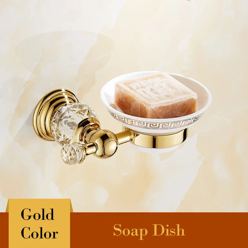 Shower Shelf Toilet Paper Holder Golden Crystal Wall