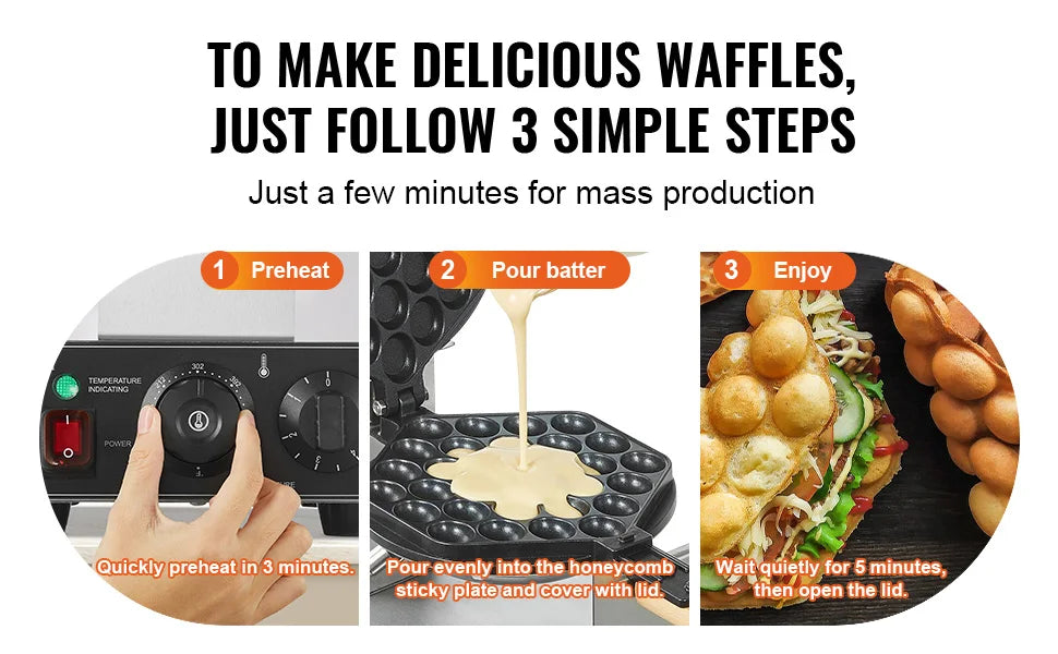 Homewise Commercial Egg Bubble Waffle Maker 1400w Non-Stick