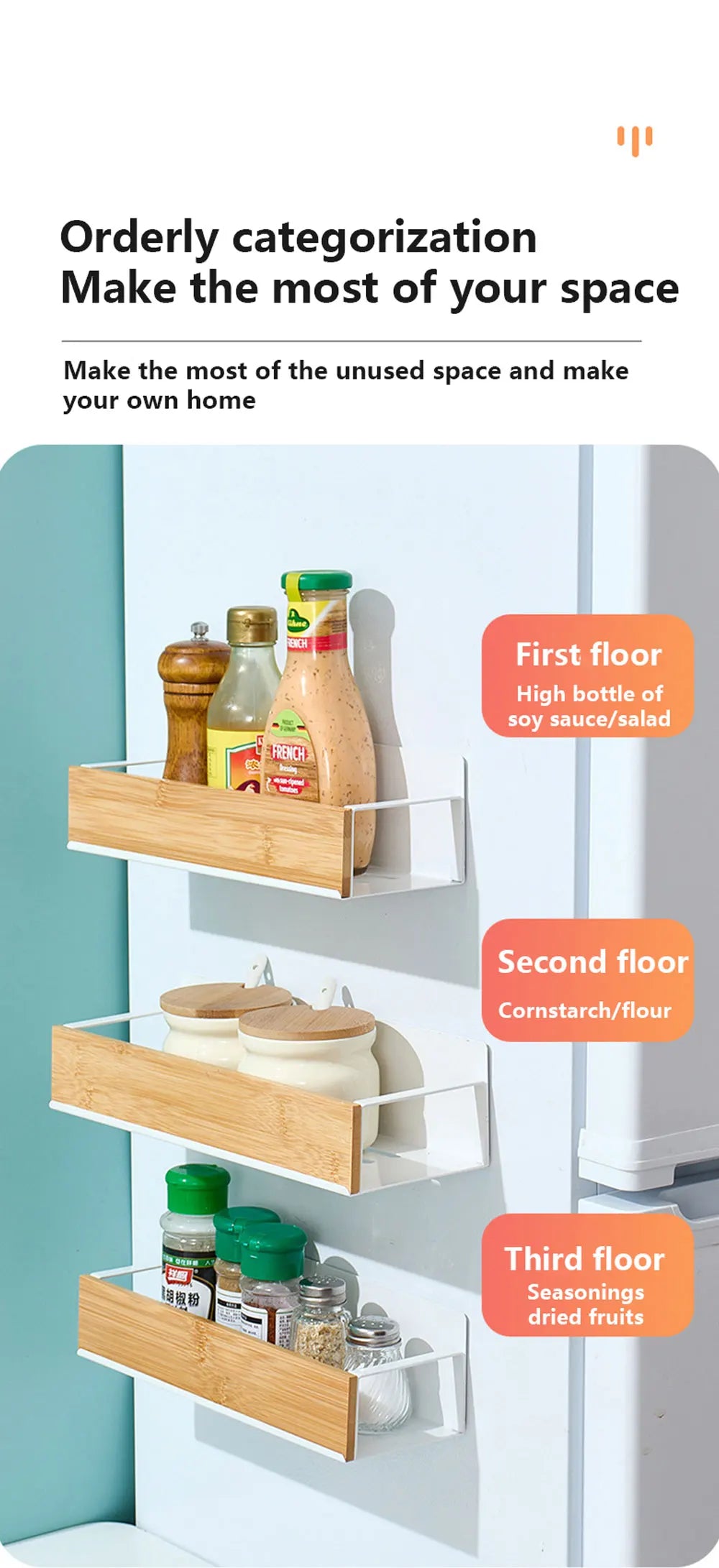 Magnetic Fridge Shelf Spice Storage Rack Black Iron