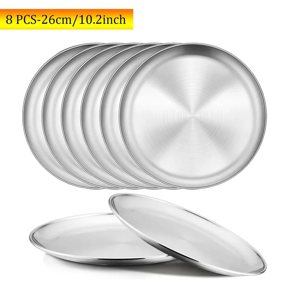 8pcs Stainless Steel Metal Round Dining Disc Bone