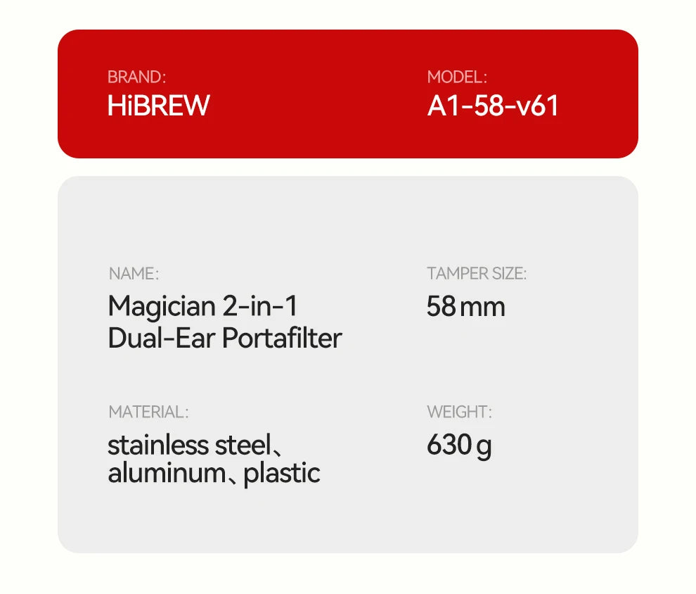Hibrew V61 58mm Espresso Bottomless Portafilter 2in1 Double