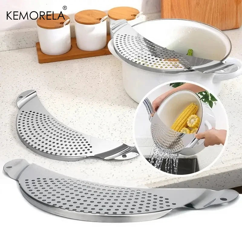 Stainless Steel Strainer Pot Side Pan Drainer Leakproof