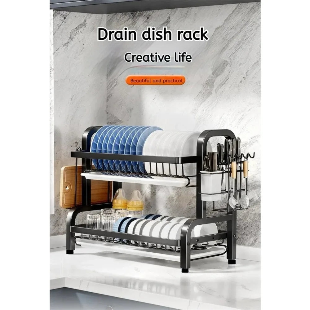 Dish Drying Rack 2-Tier Compact Dish Rack Drainboard