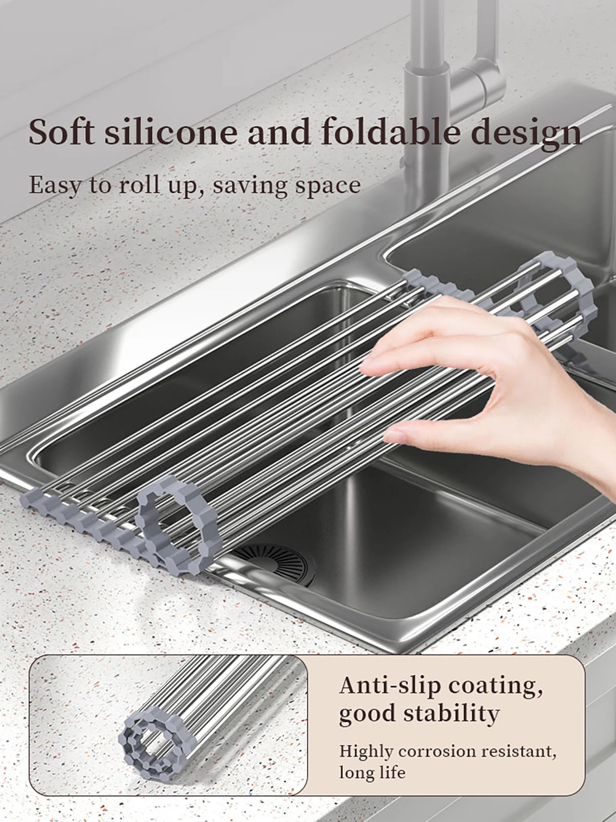 Roll Up Dish Drying Rack Over Sink Stainless