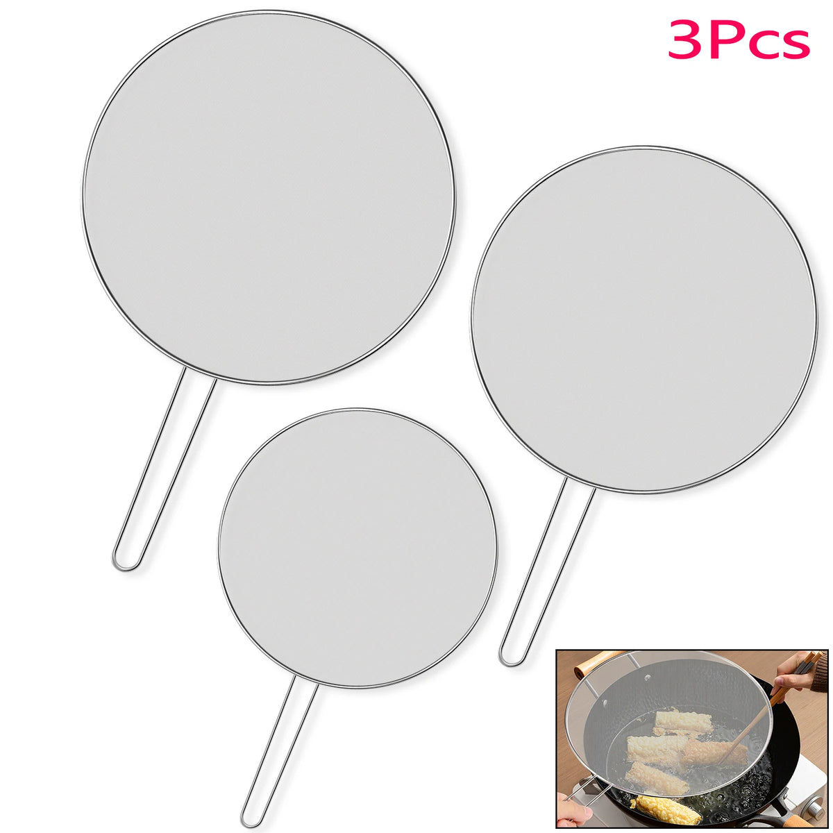3pcs Stainless Steel Anti Splatter Guard Oil Net