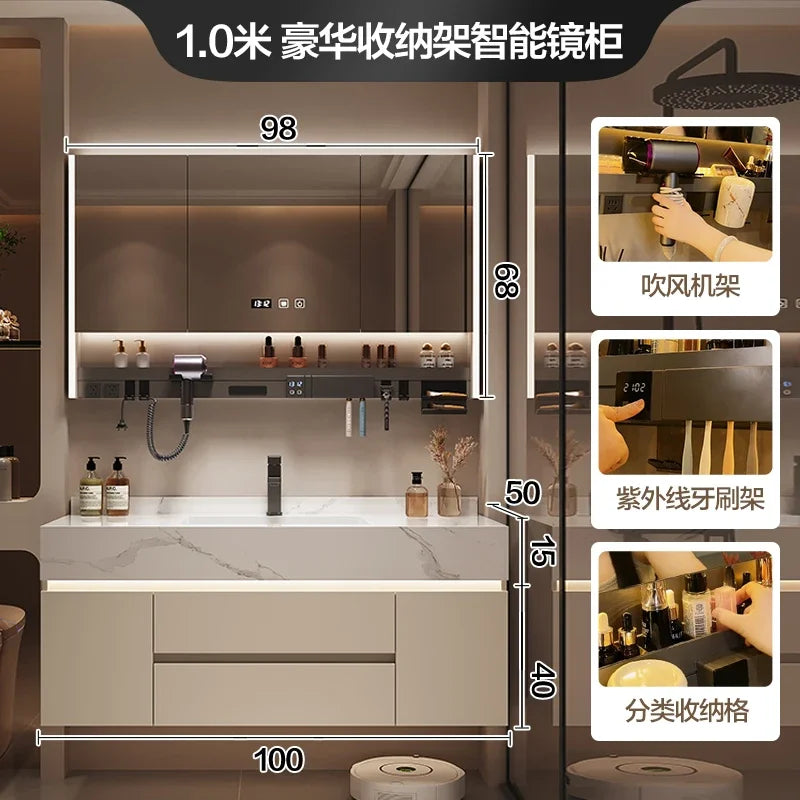 Partitions Storage Bathroom Cabinet Organizer Mirror Wall Shelves