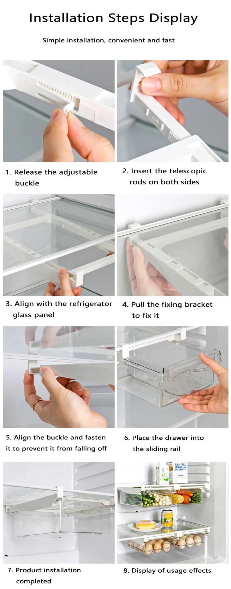 Sliding Drawer Refrigerator Food Storage Box Plastic Fridge