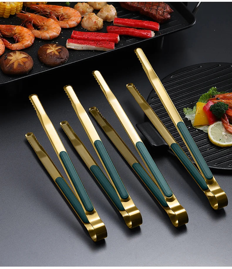 Gold Stainless Steel Food Tongs Non-Slip Serving Tongs