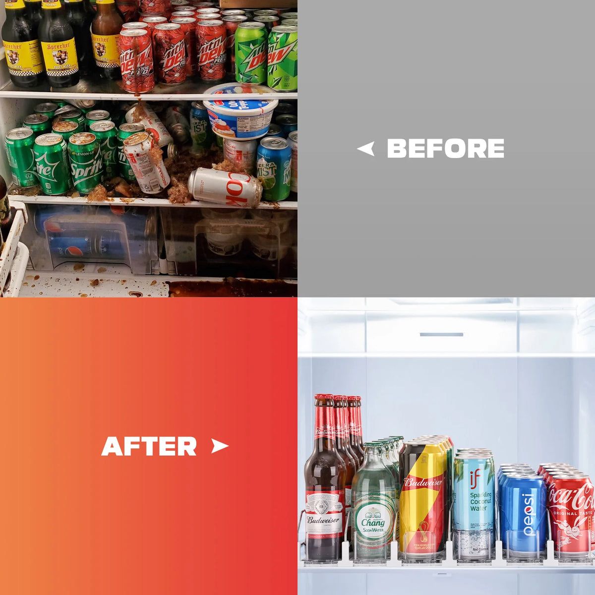 Soda Can Dispenser Automatic Pusher Glide-Holds Rows Canned