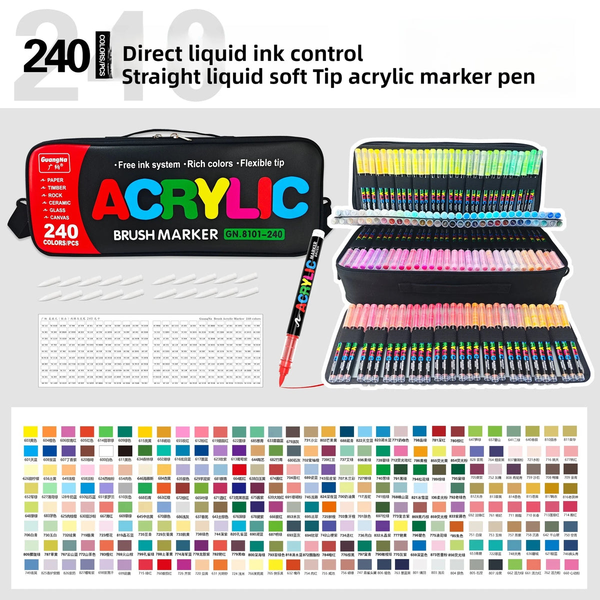 Guangna 12-360 Colors Acrylic Paint Pens Pencil Brush