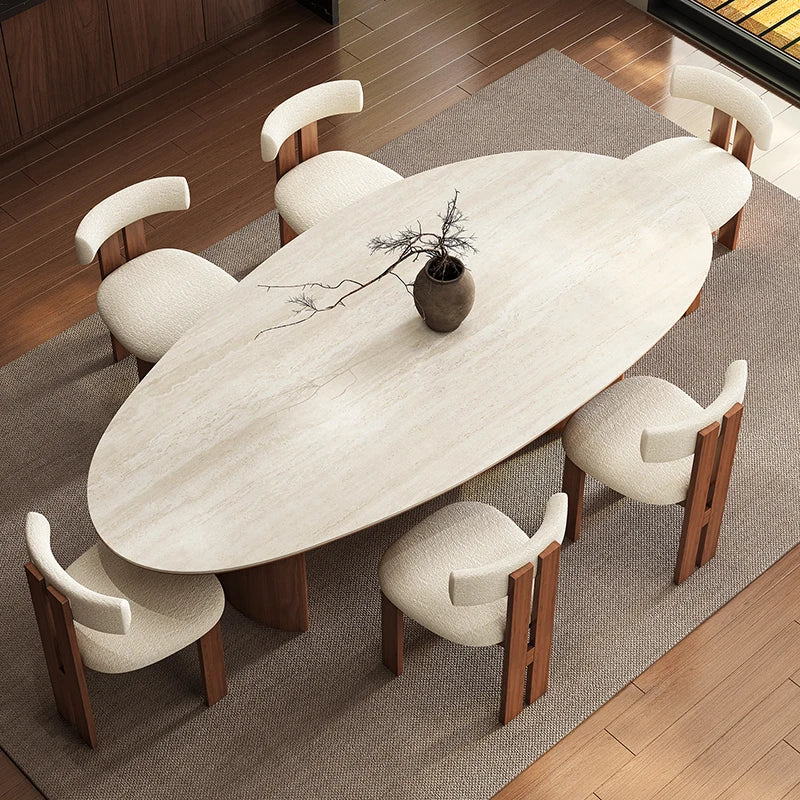 Any Size Custom Beige Travertine Teardrop Dining Table