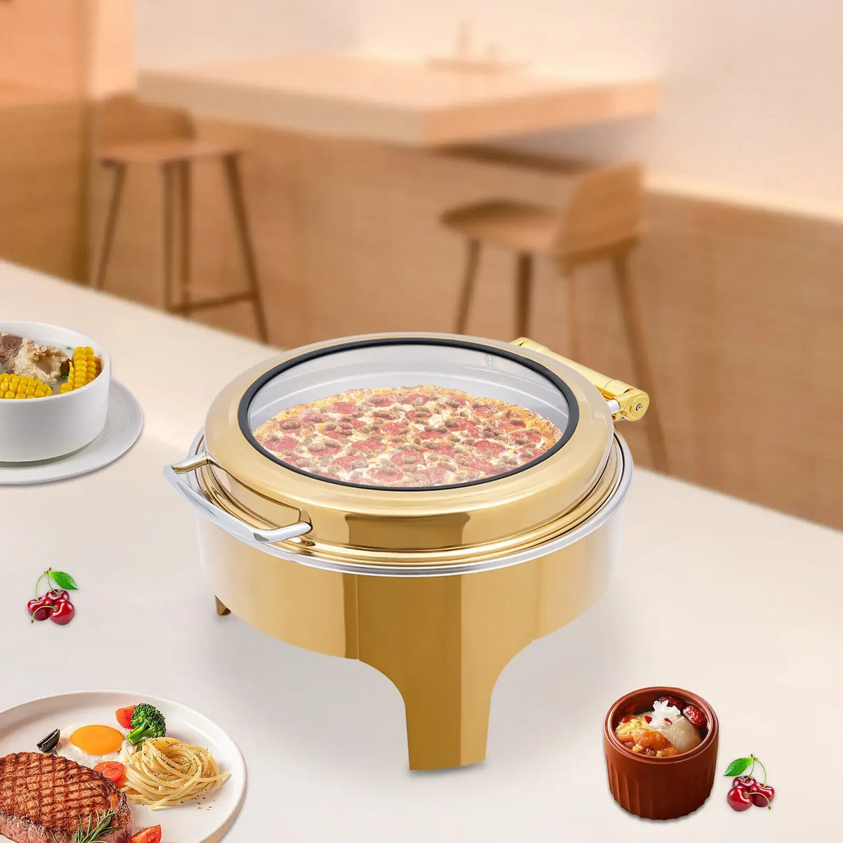 Gold 6l Stainless Steel Round Big Glass Window