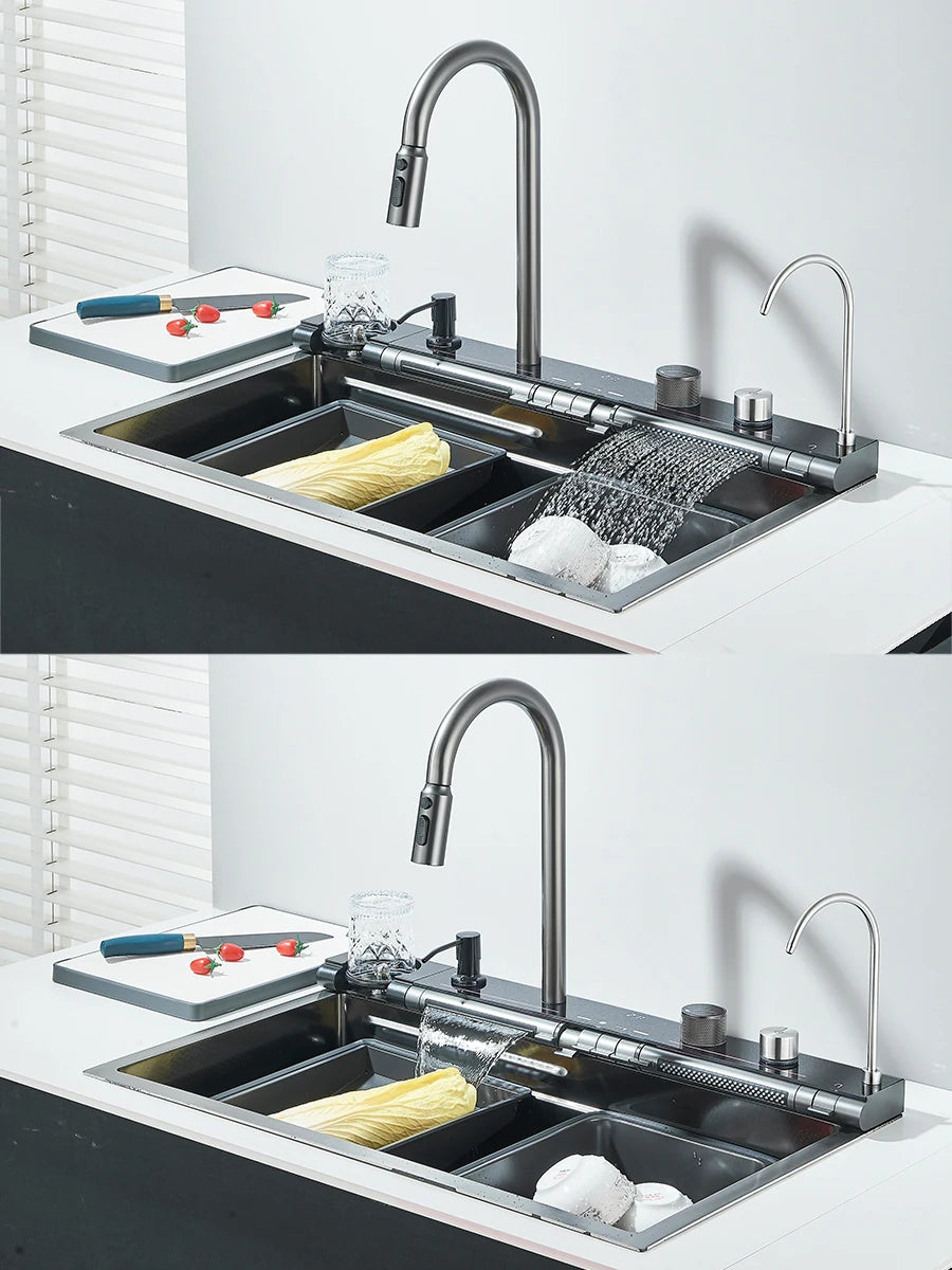 304 Stainless Steel Sink Digital Display Waterfall Faucet