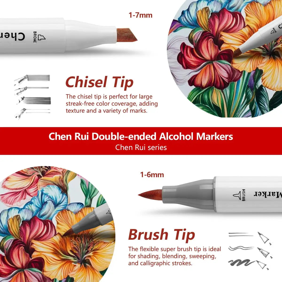 48-180 Dual Tip Alcohol Marker Brush Chisel Tip