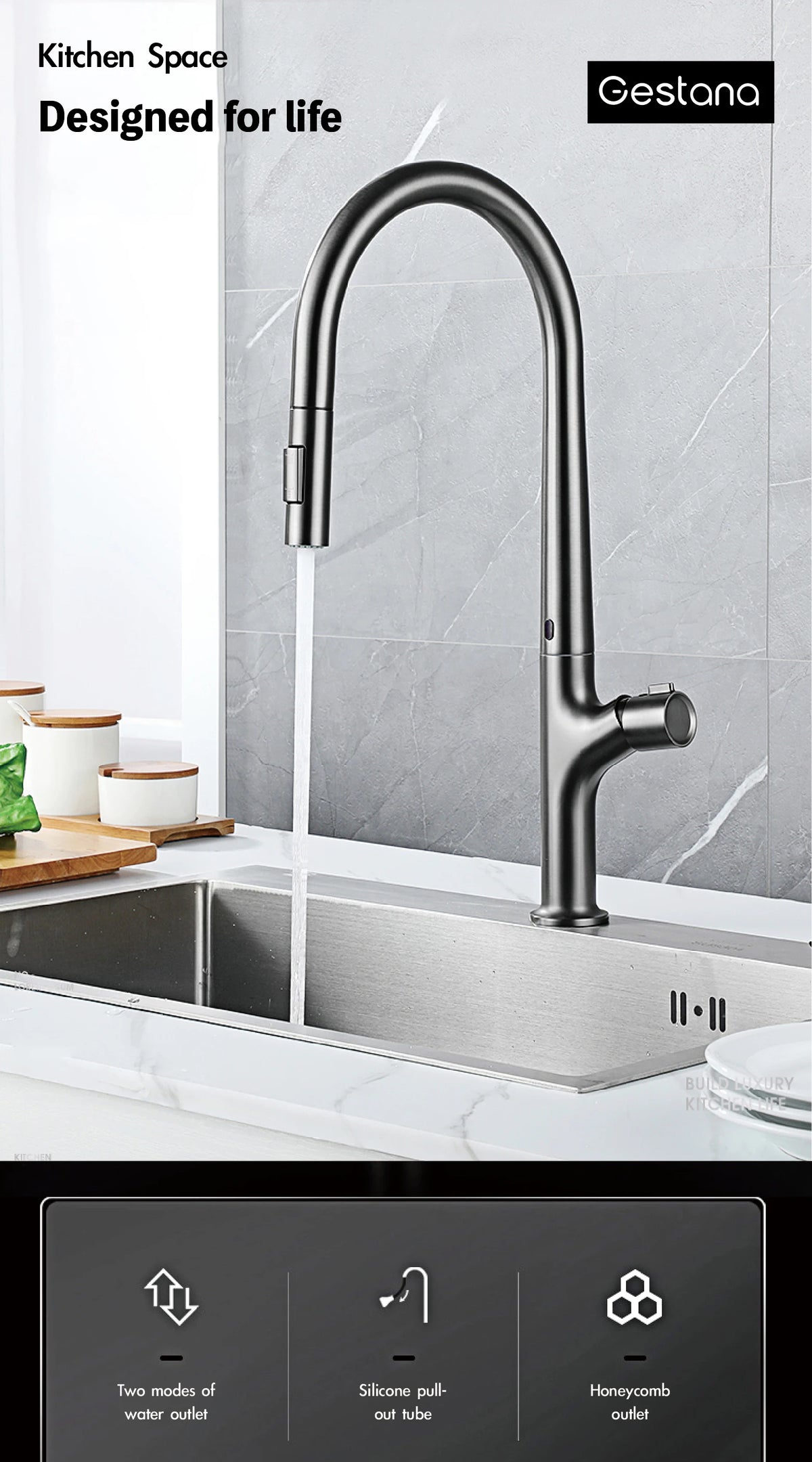 Modern Style Gun Gray Pull-Out Faucet Handle &Cold