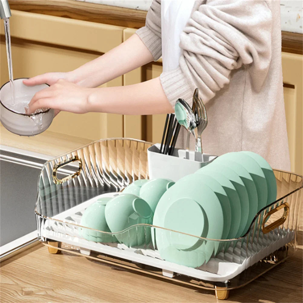 Dish Drying Rack Dish Drainer Removable Utensil Holder