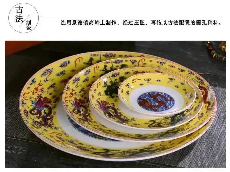 Ceramic Dragon Dish Chinese Bone Porcelain Deep Flat