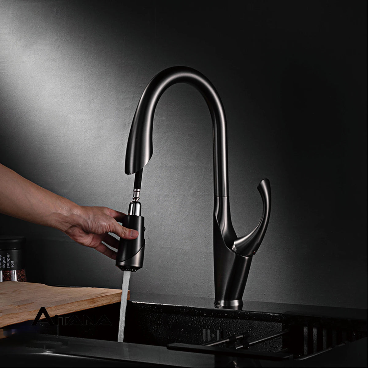 High End Touch Black Faucet Brass Pull Out