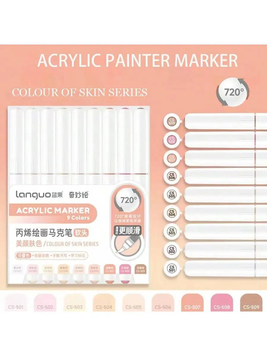 Languo 9pcs/Box Soft Brush Acrylic Marker Pen Diy