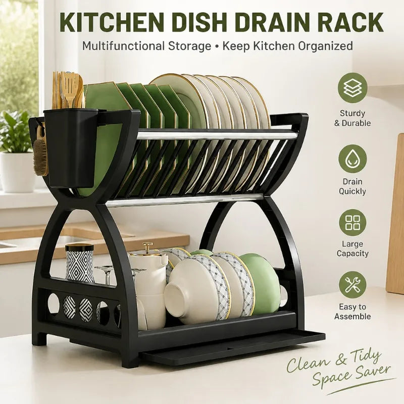 Stainless Steel Tier Dish Drying Rack Organizer Bowl