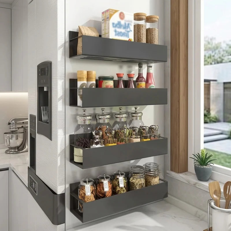 Magnetic Fridge Shelf Spice Rack Black Iron Refrigerator