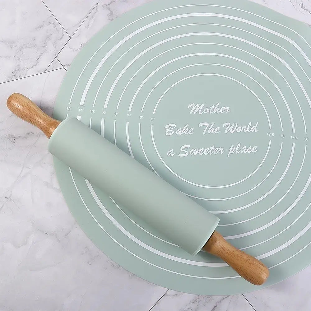 Reusable Thickened Rolling Pin Pastry Mat Round Silicone