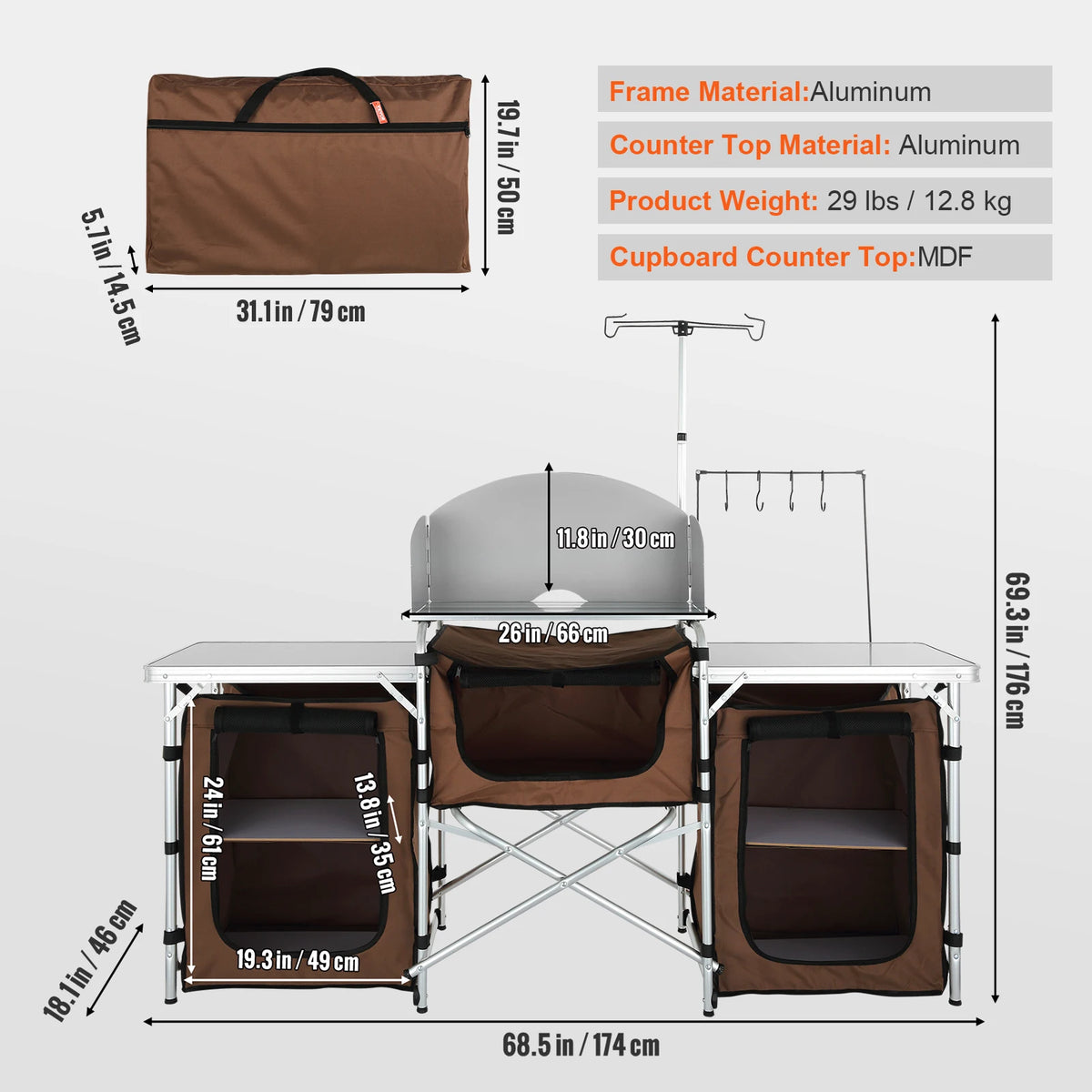Succebuy Camping Table Cabinet Folding Cooking Storage Rack