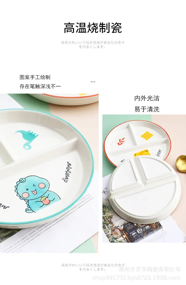 Divider Plate Ceramic Dish Serving Platter Children Tableware