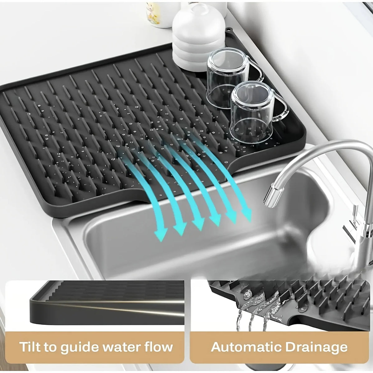 Silicone Drain Mat Built-In Drainage Design Easy To