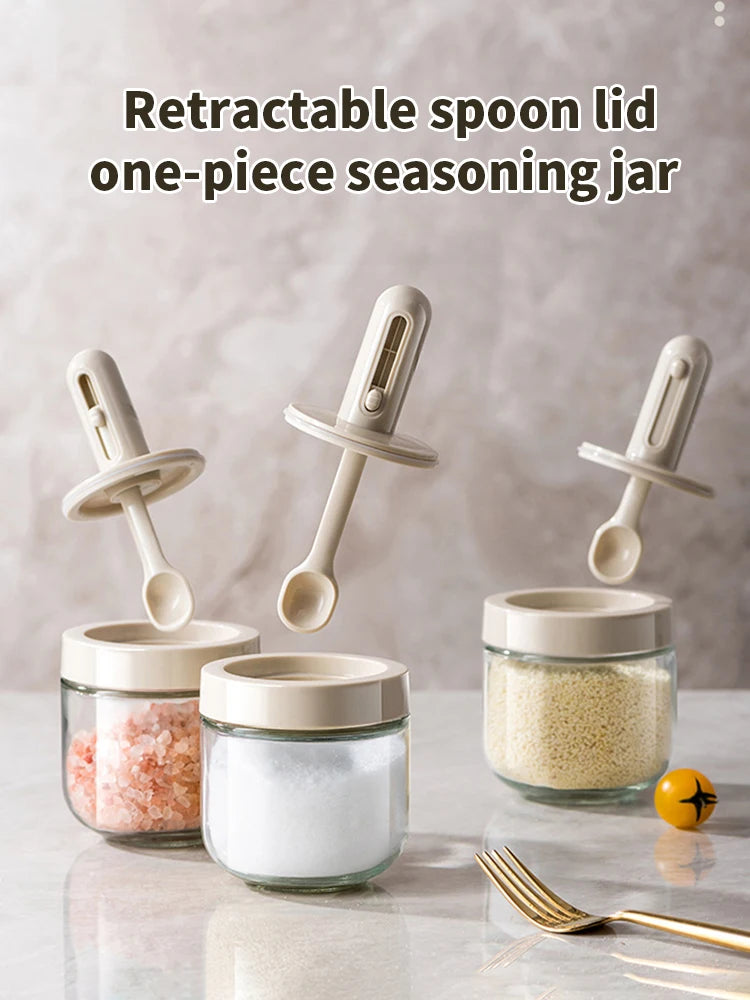 Glass Seasoning Bottle Telescopic Spoon Leak Proof Salt