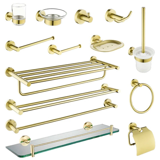 Brushed Gold Bathroom Towel Rack Toilet Brush Roll