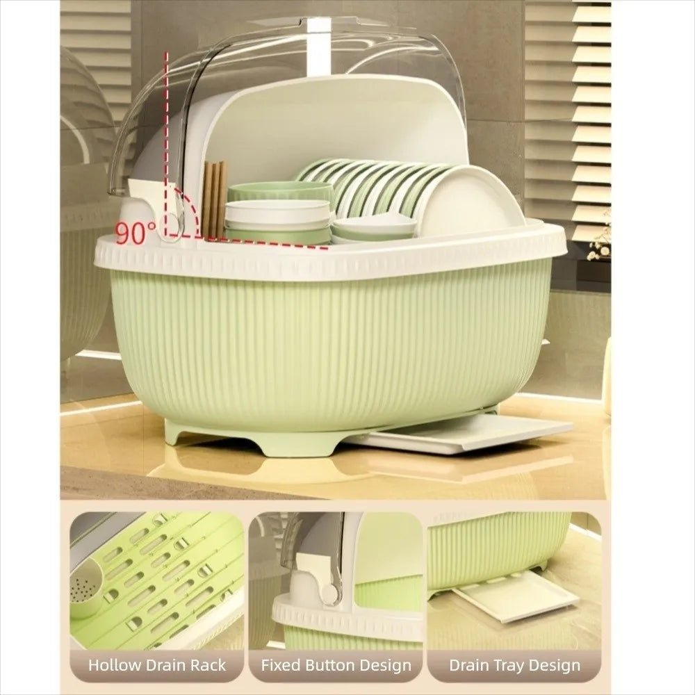 Large Capacity Dish Drainer Roof Cover Plastic Dustproof