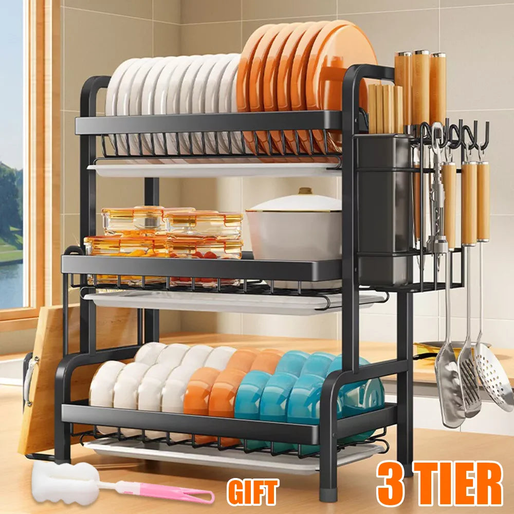 Tier Dish Organizer Dish Drying Rack Compact Dish