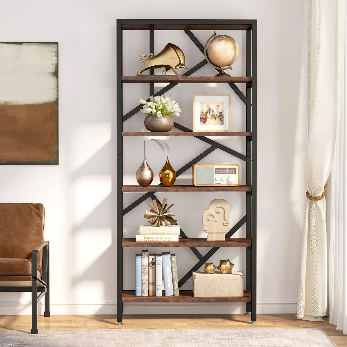 Tribesigns Bookshelf Storage Rack Standing Shelf Tier Industrial