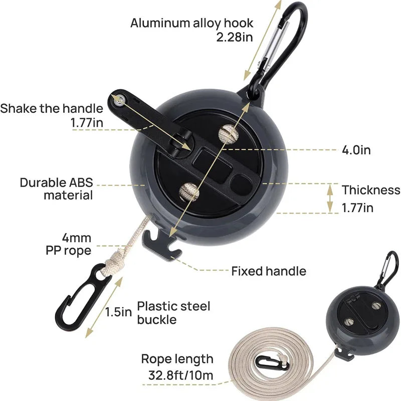 Outdoor Retractable Clothesline Adjustable 32ft/10m Camping