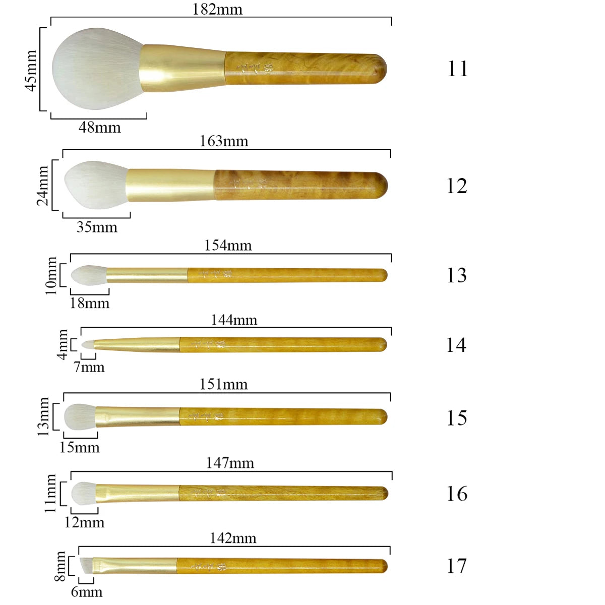 Soft Saibikoho Goat Hair Face Eye Brushes 7pcs