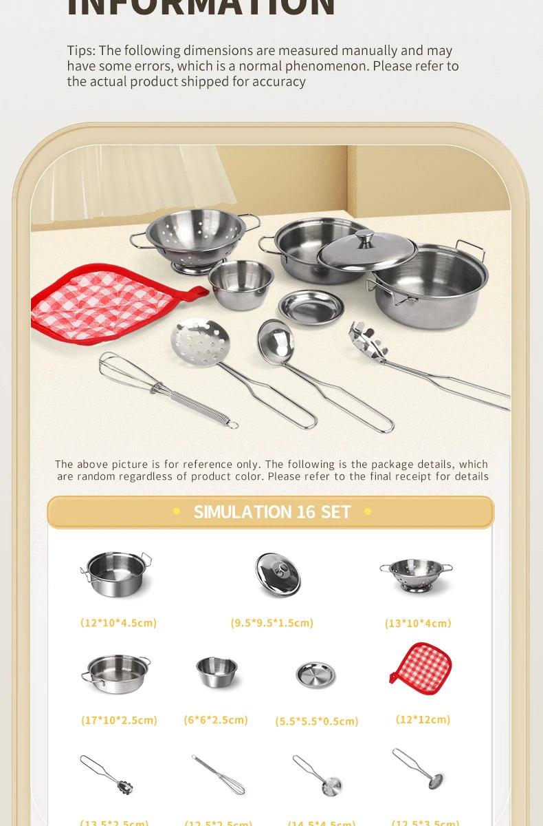 Stainless Steel Kids Toy Real Metal Cooking Utensils