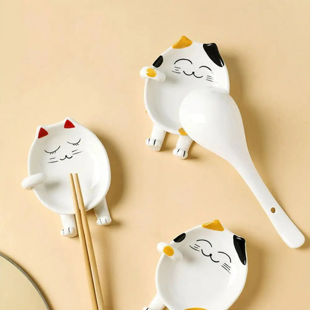 Cooking Cartoon Spoon Rest Cat Design Ceramic Spoon
