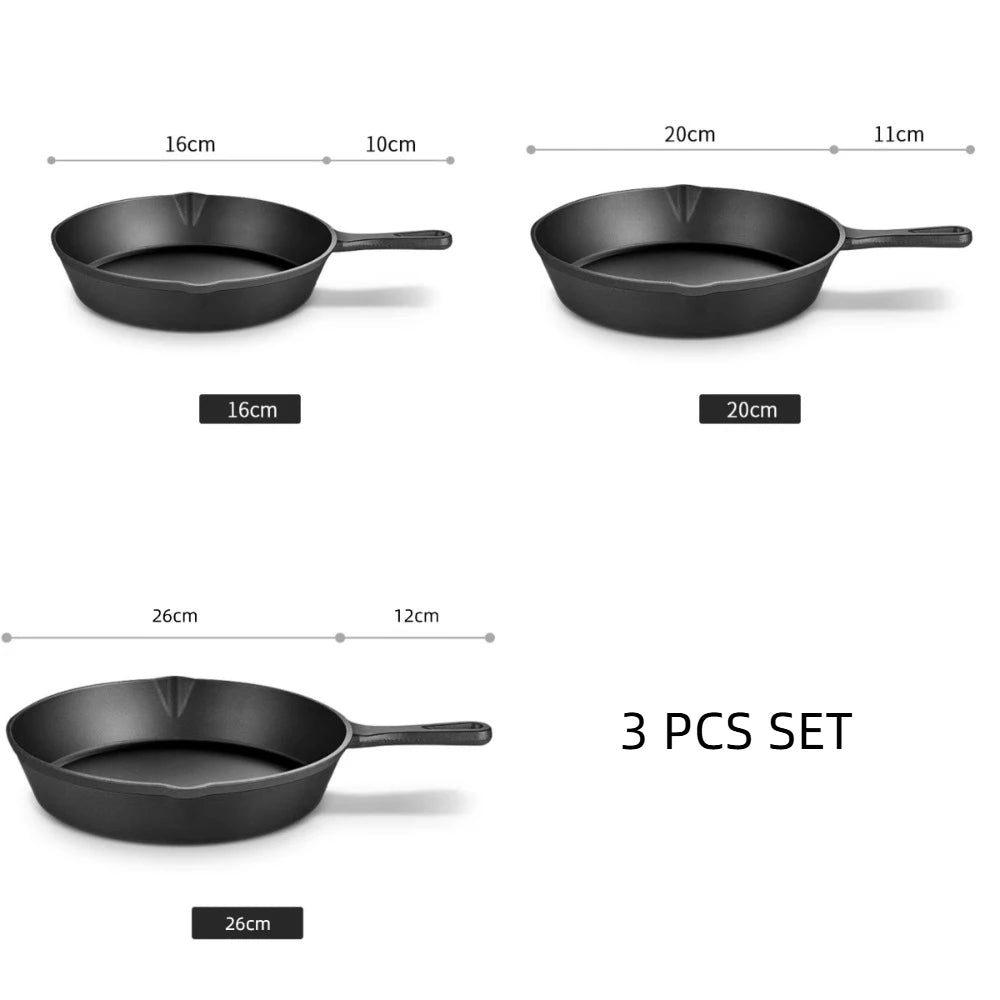 Pre-Seasoned Cast Iron Skillet 10/14/16/20/26cm Thickened Non