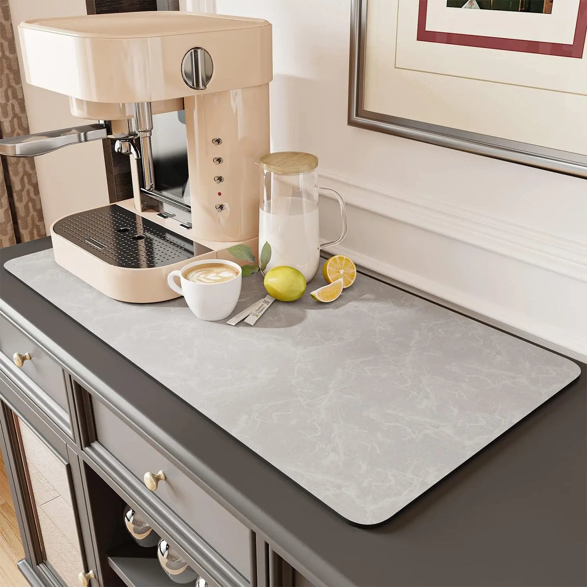 Absorbent Coffee Mat Rubber Backing Hides Stains Dish