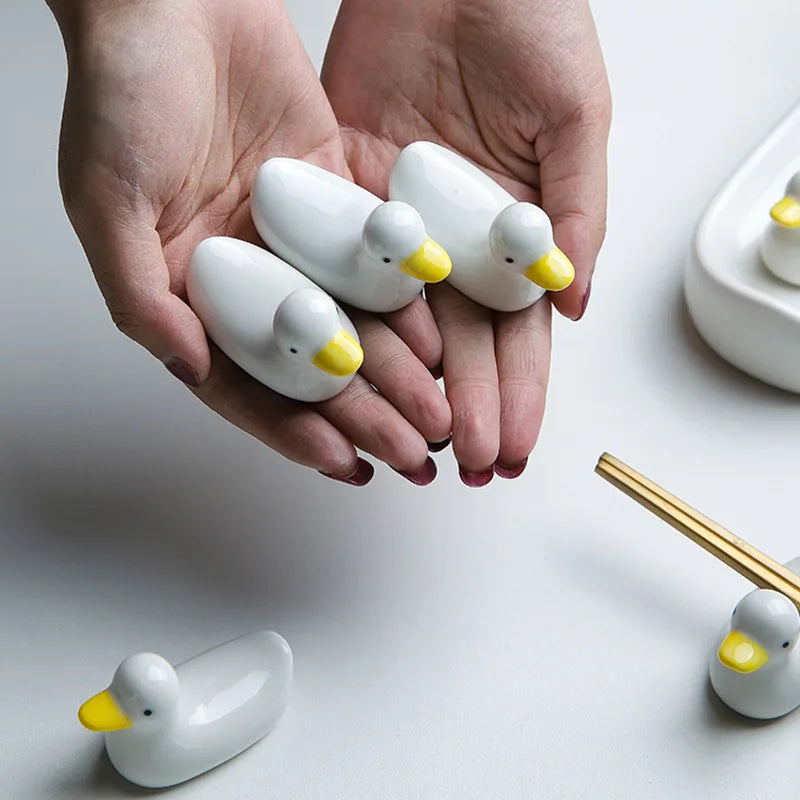 1-3pcs Duck Shape Ceramic Chopsticks Holder Spoon Rest